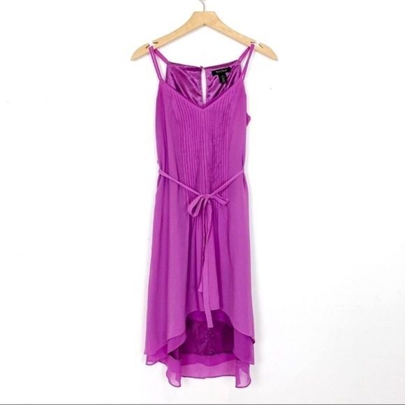 White House Black Market lilac lavender purple high low chiffon dress ru… - Picture 1 of 7